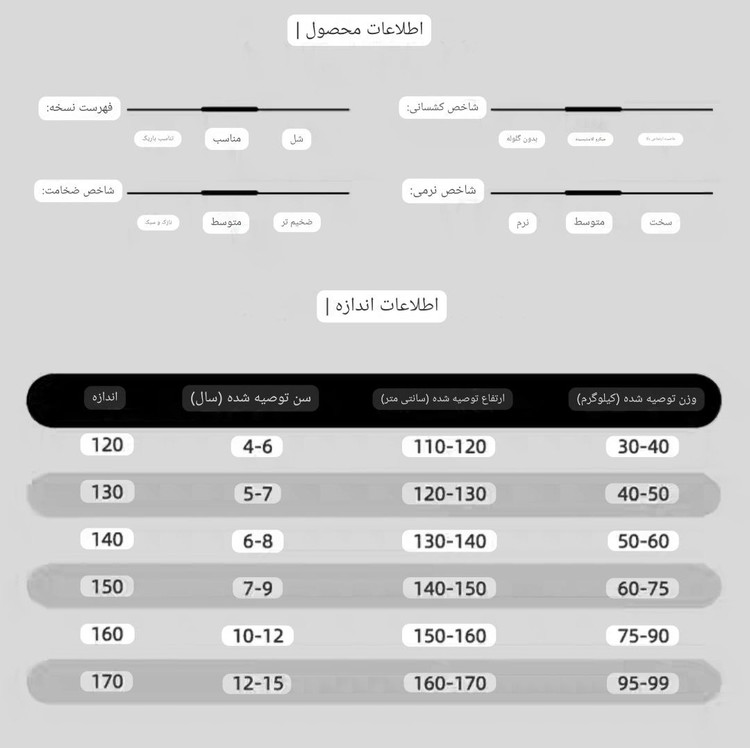 جدول سایز بندی