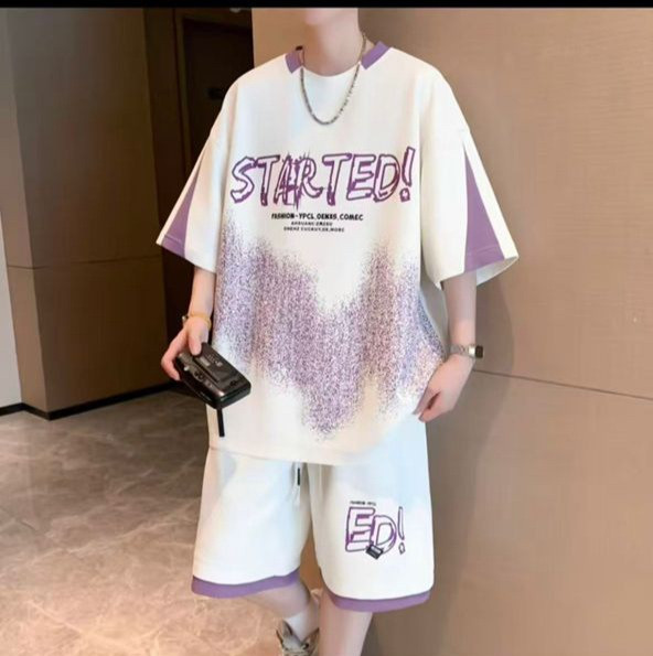 عکس محصول ست دو تیکه پدر/پسر طرح STARTED تی شرت و شلوارک استایل لش جنس بیسکویتی سایز M/4xl