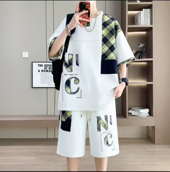 عکس محصول ست دو تیکه پدر/پسر طرح N C تی شرت و شلوارک استایل لش جنس بیسکویتی سایز M/4xl - تصویر 2
