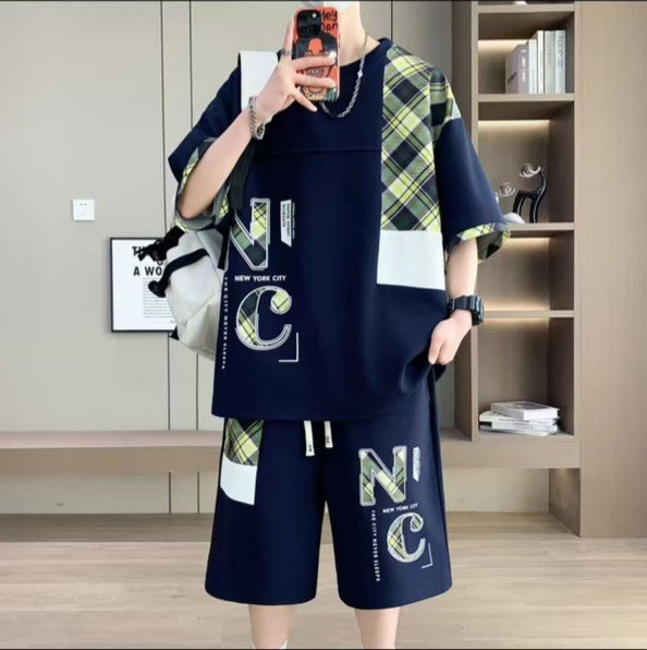 عکس محصول ست دو تیکه پدر/پسر طرح N C تی شرت و شلوارک استایل لش جنس بیسکویتی سایز M/4xl