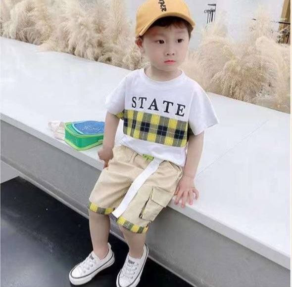 عکس محصول ست دو تیکه پسرانه وارداتی تی شرت طرح STATE با شلوارک ۱ تا 6 سال - تصویر 2