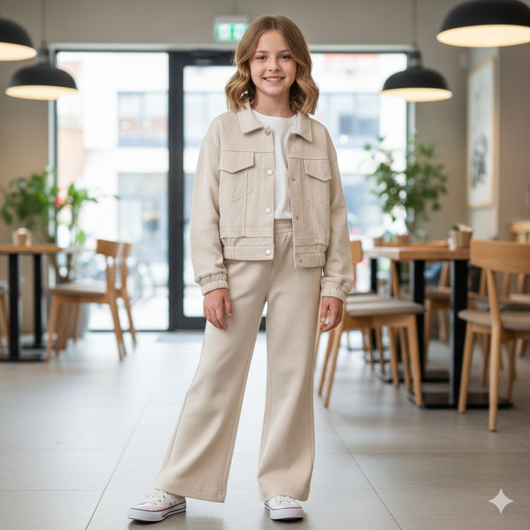 عکس محصول ست دو تیکه وارداتی دخترانه کت با شلوار بگ مناسب سنین 5 تا14 سال